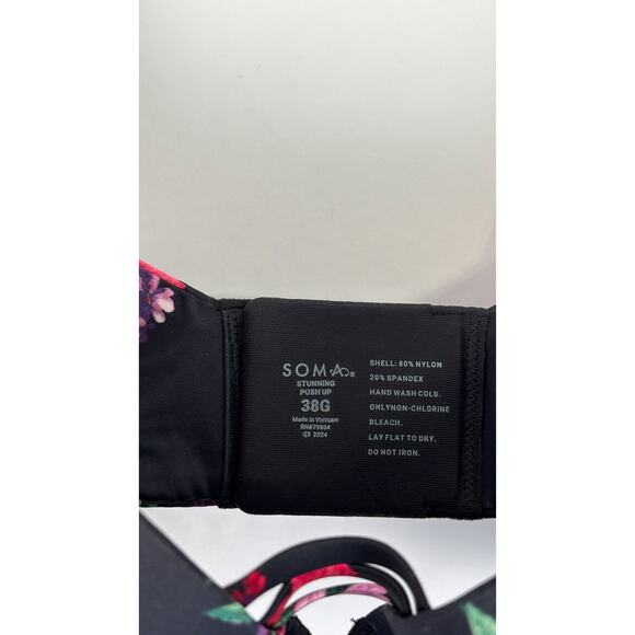 Soma Stunning Push Up Plunge Bra Rhapsody Black Floral Womens Size 38G New - Picture 4 of 8